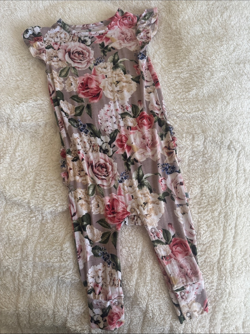 Floral Sleeveless Baby Romper in Mauve with Pink Roses